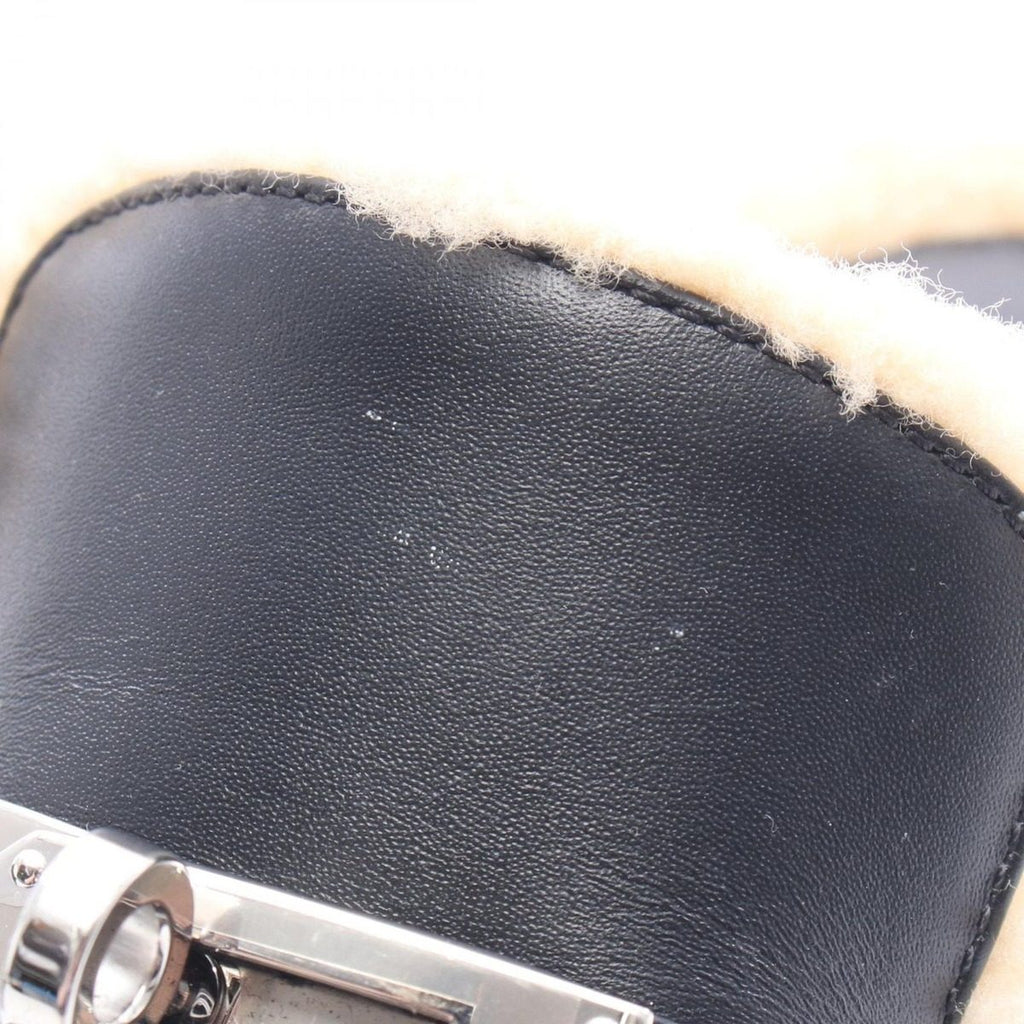 Hermes Sandals Carlotta Kelly Buckle Sabot Black Leather Mouton — view 8