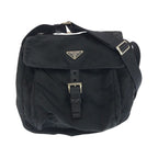 Prada Tessuto Triangle Logo Plate Black Silver Hardware Nylon Leather