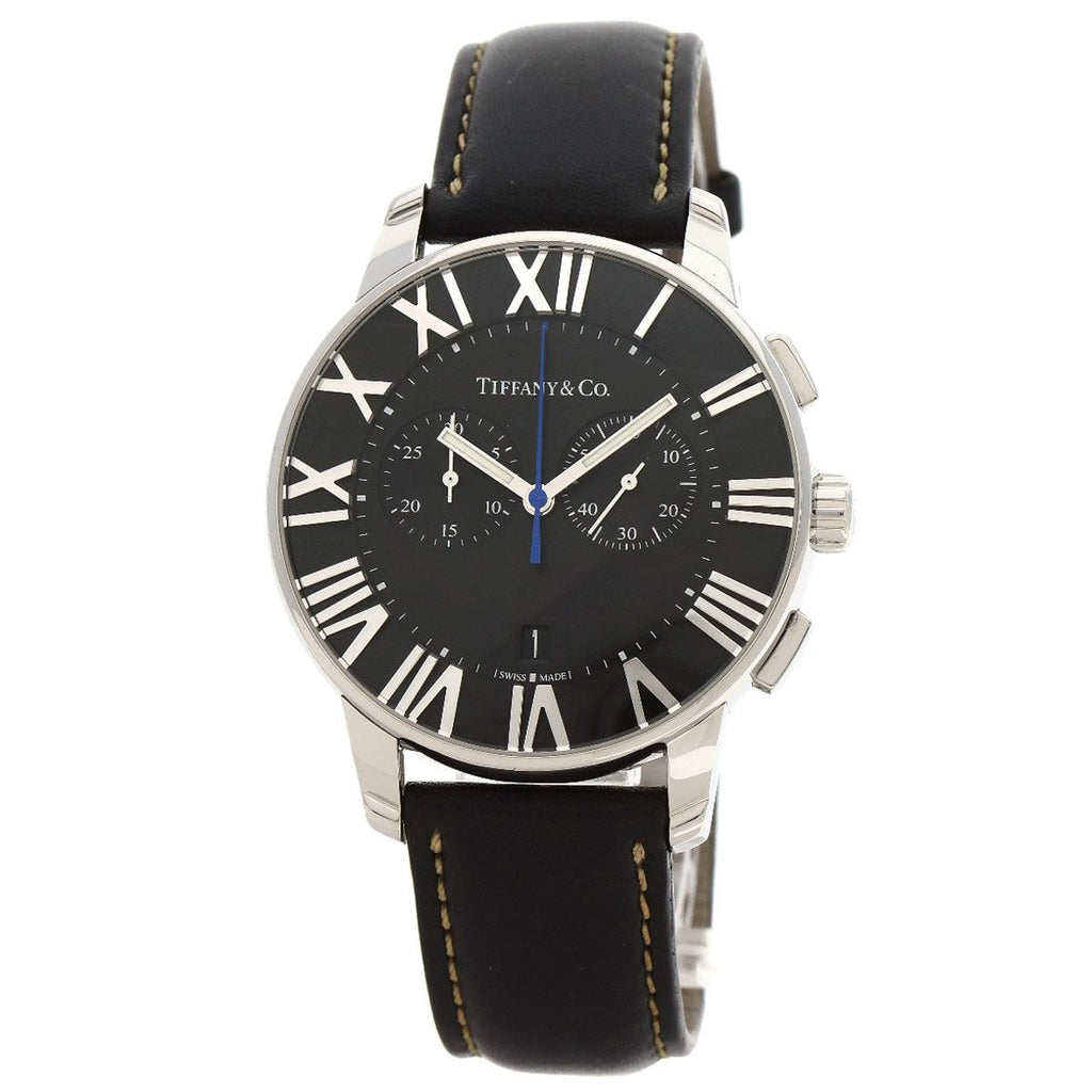 Tiffany & Co. Atlas Dome Chronograph Watch SS Leather
