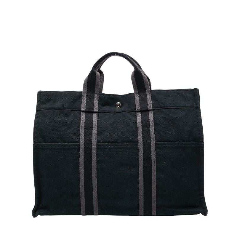 Hermes Fourre Tout MM Tote Handbag Black Gray Canvas
