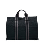 Hermes Fourre Tout MM Tote Handbag Black Gray Canvas