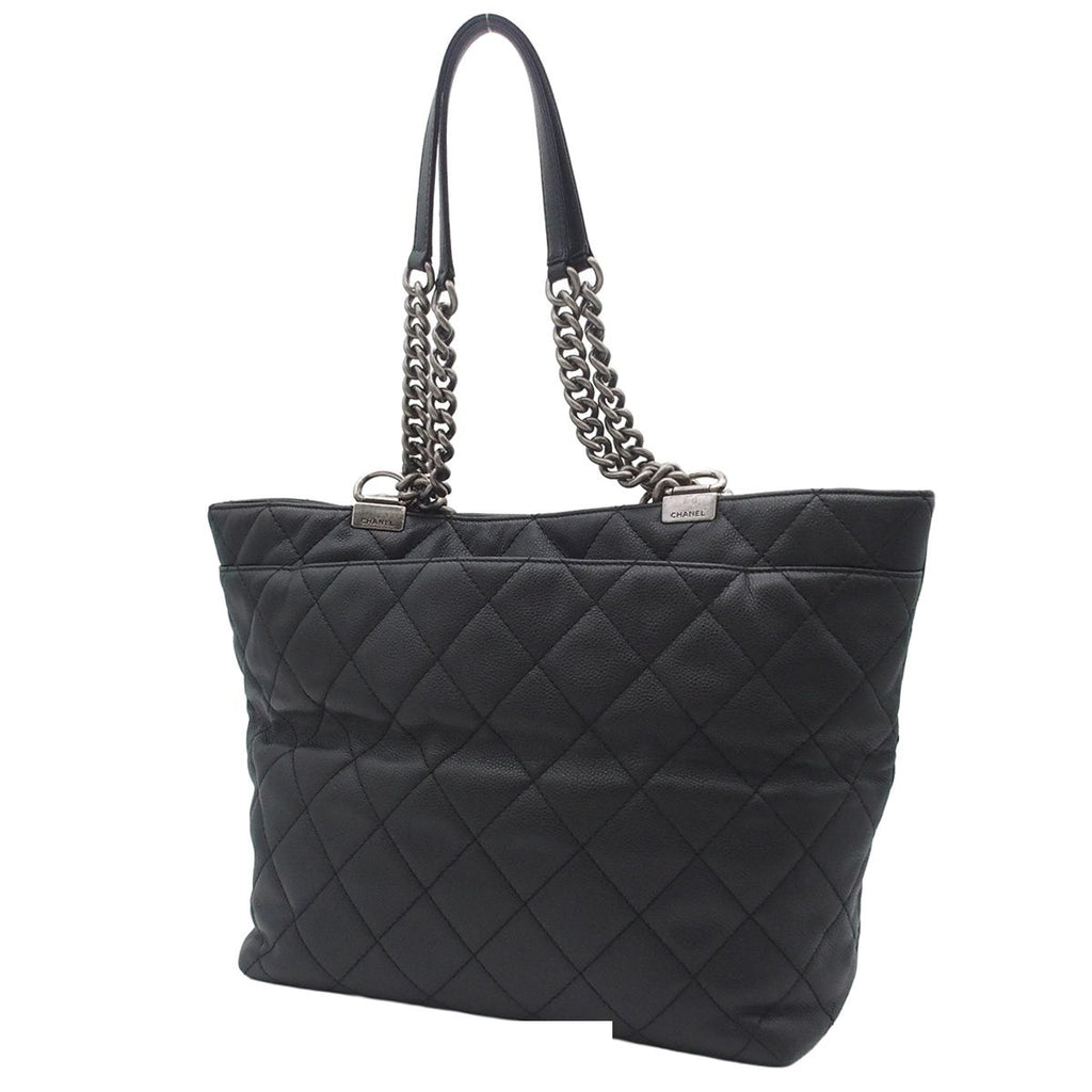 Chanel Chain Black Silver Caviar Leather Quilted CC Logo 2-Way Tote Bag — view 2