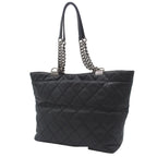 Chanel Chain Black Silver Caviar Leather Quilted CC Logo 2-Way Tote Bag — view 2