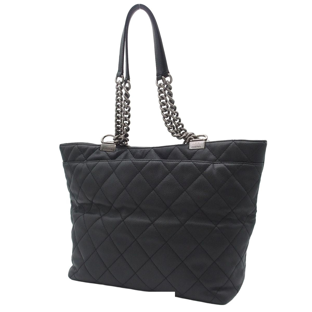 Chanel Chain Black Silver Caviar Leather Quilted CC Logo 2-Way Tote Bag — view 2