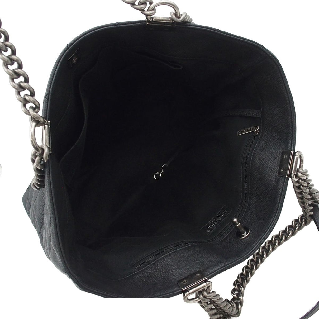 Chanel Chain Black Silver Caviar Leather Quilted CC Logo 2-Way Tote Bag — view 5