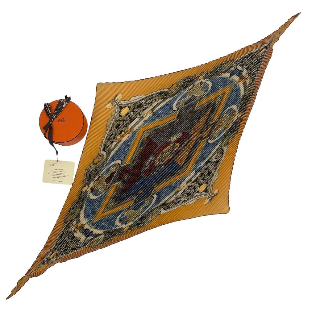 Hermes Scarf Pleated Silk Lion Yellow