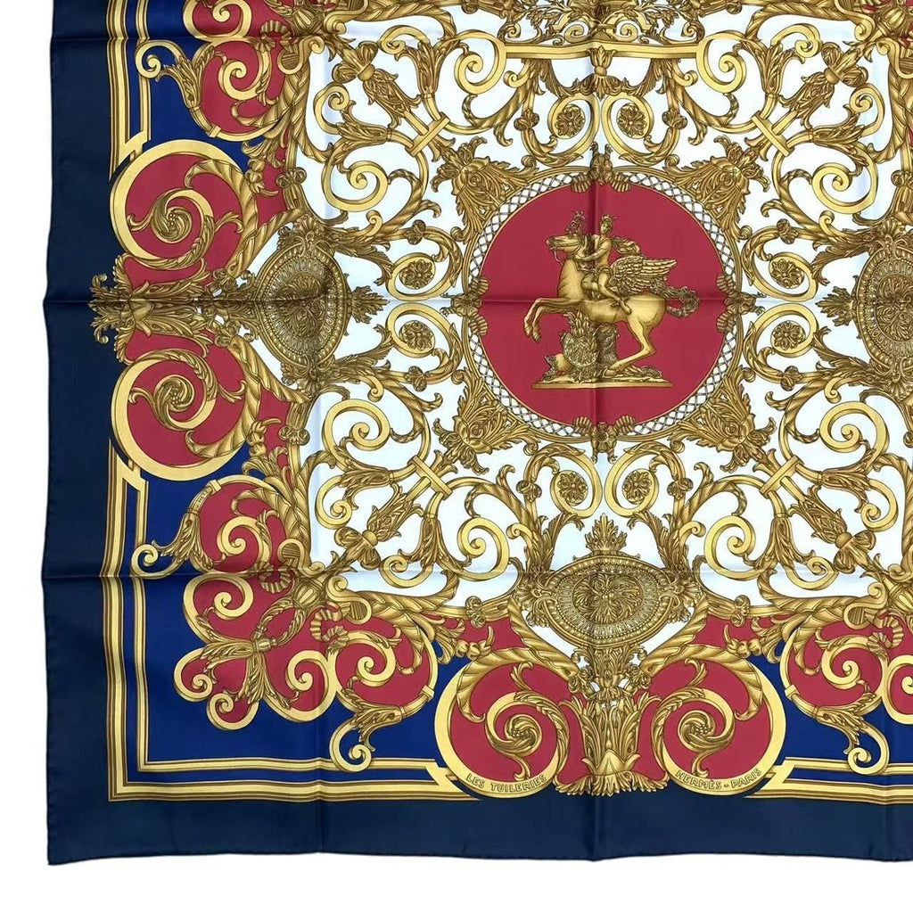 Hermes Scarf Carre 90 les Tuileries Jardin Des Bandana Silk Navy — view 5