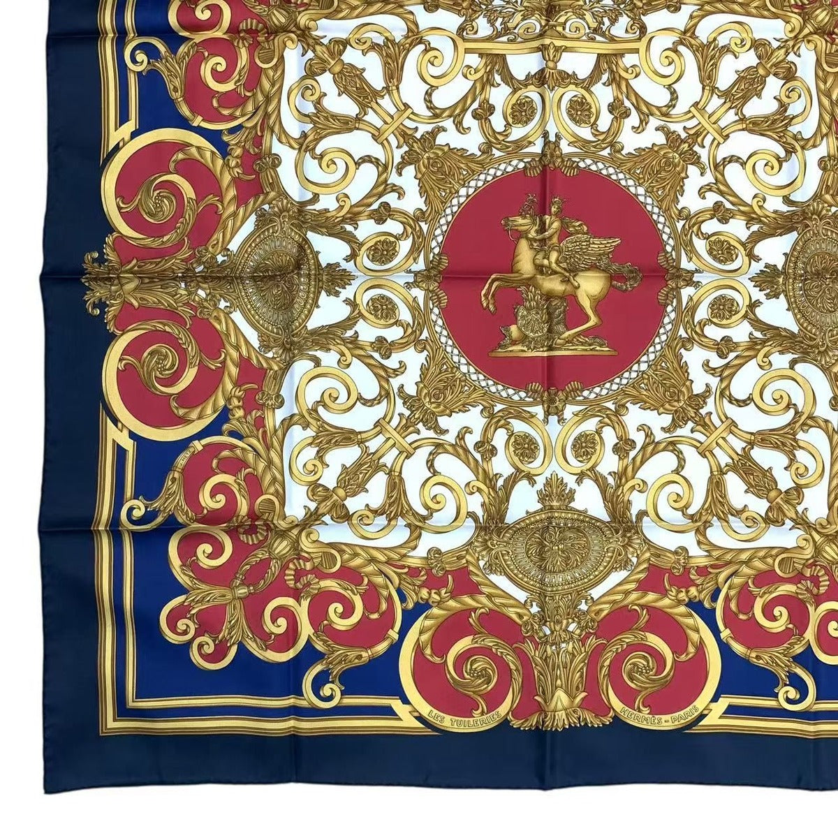 Hermes Scarf Carre 90 les Tuileries Jardin Des Bandana Silk Navy — view 5