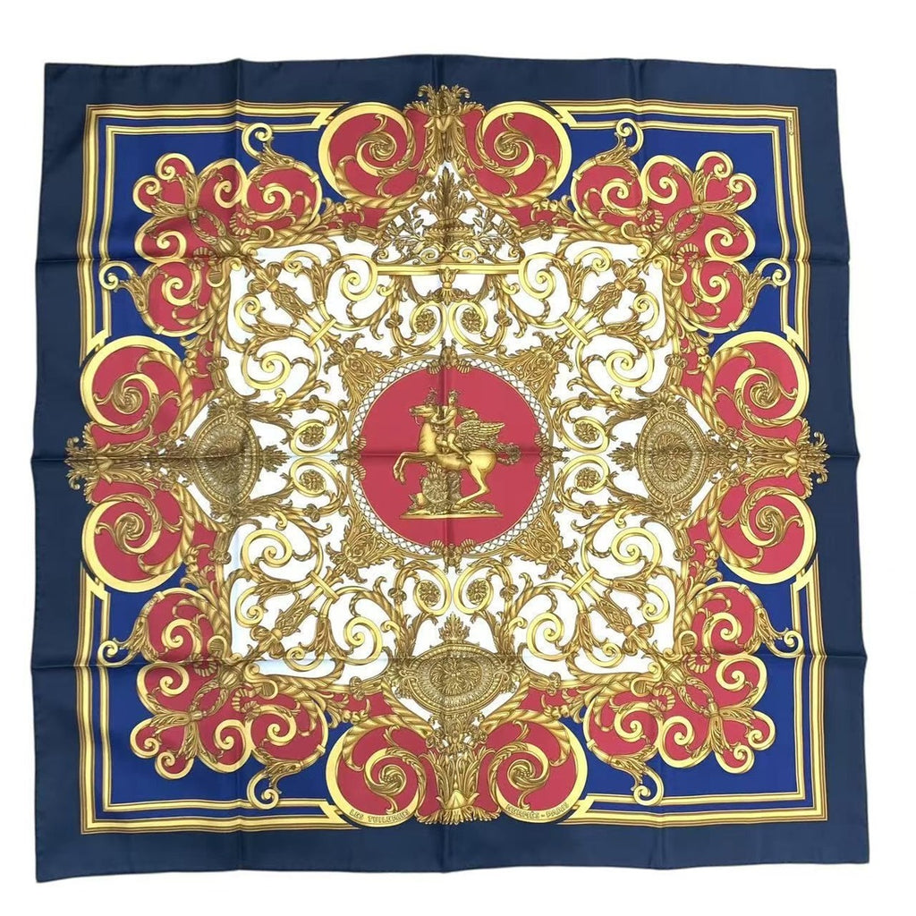 Hermes Scarf Carre 90 les Tuileries Jardin Des Bandana Silk Navy