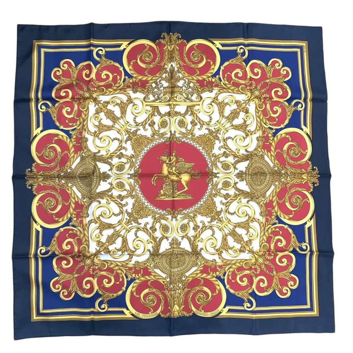 Hermes Scarf Carre 90 les Tuileries Jardin Des Bandana Silk Navy