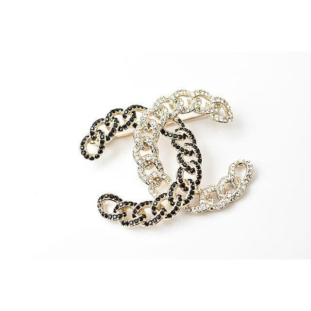 Chanel Brooch Pin Rhinestone Gold Black — view 2