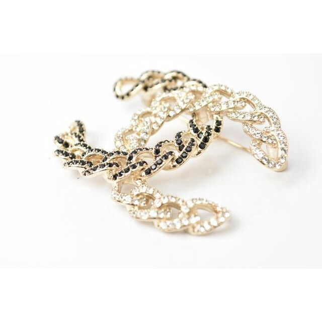 Chanel Brooch Pin Rhinestone Gold Black — view 6