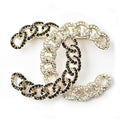 Chanel Brooch Pin Rhinestone Gold Black