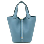 Hermes Handbag Picotin Lock 18 PM Taurillon Clemence New Blue Jean Gold New