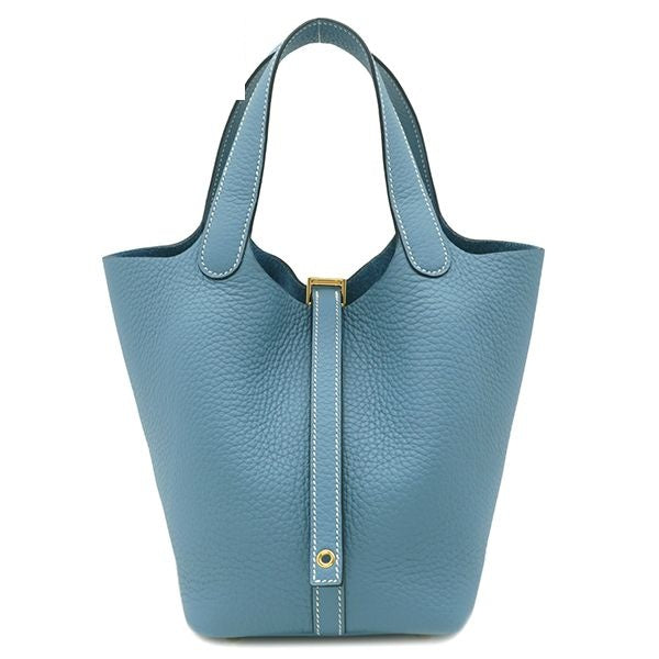 Hermes Handbag Picotin Lock 18 PM Taurillon Clemence New Blue Jean Gold New