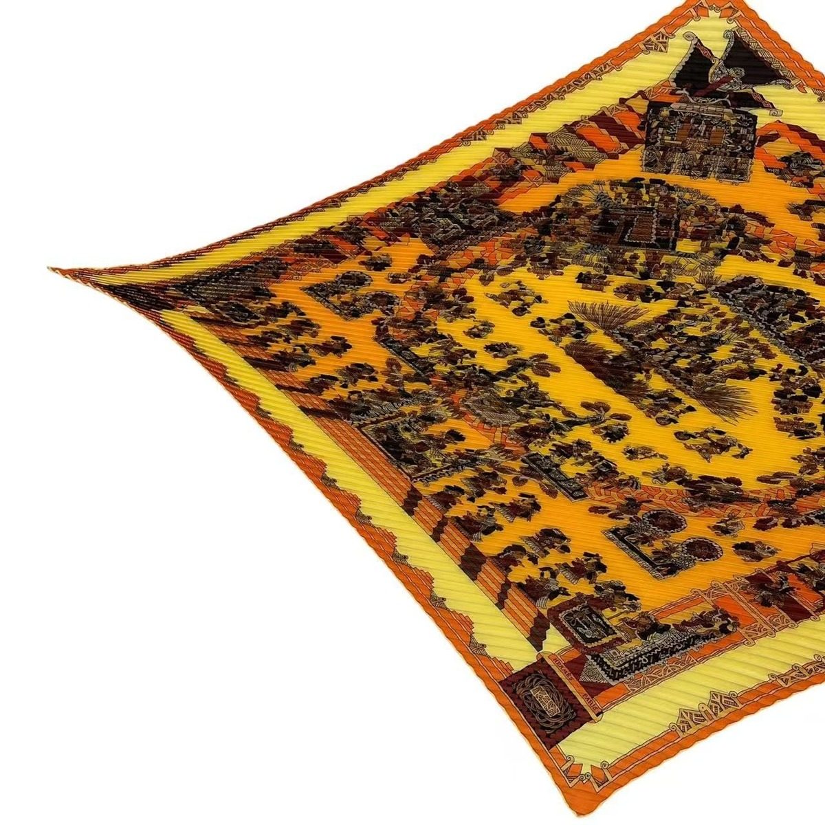 Hermes Pleated Scarf Silk Astres Et Soleils Celestial Bodies and Sun Yellow — view 2