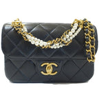 Chanel Mini Quilted Shoulder Bag Leather Pearl BK Gdhardware Random