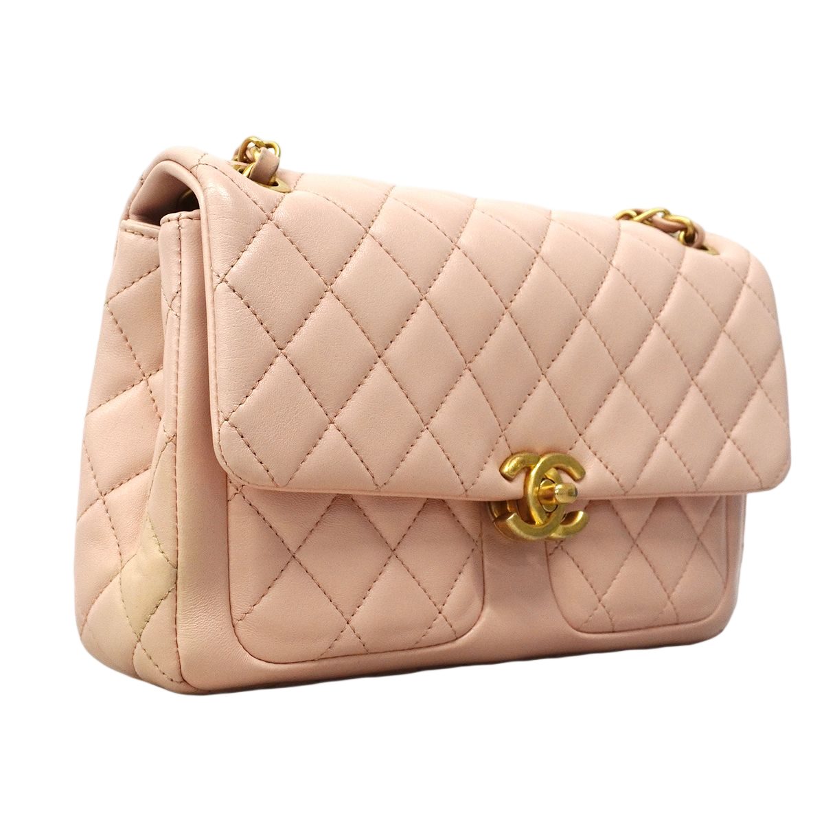 Chanel Shoulder Bag Quilted Lambskin Pink Gold — view 2