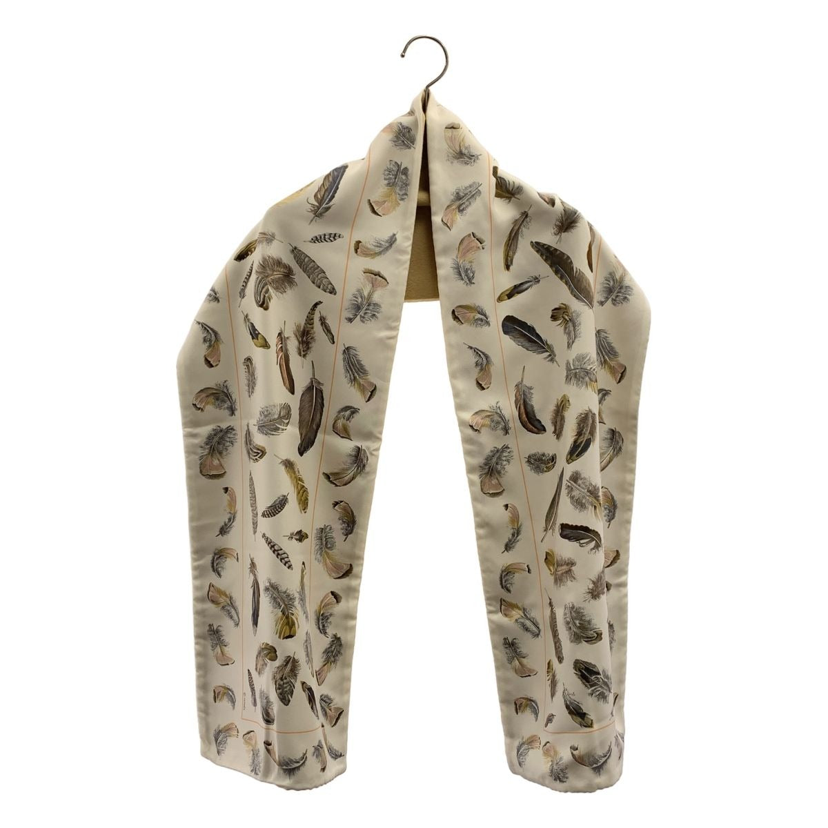 Hermes Feather Reversible Shawl Muffler Pattern Beige Scarf
