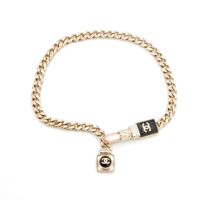 Chanel Choker Gold Black Pink Coco Mark Lip Rhinestone Chain — view 3