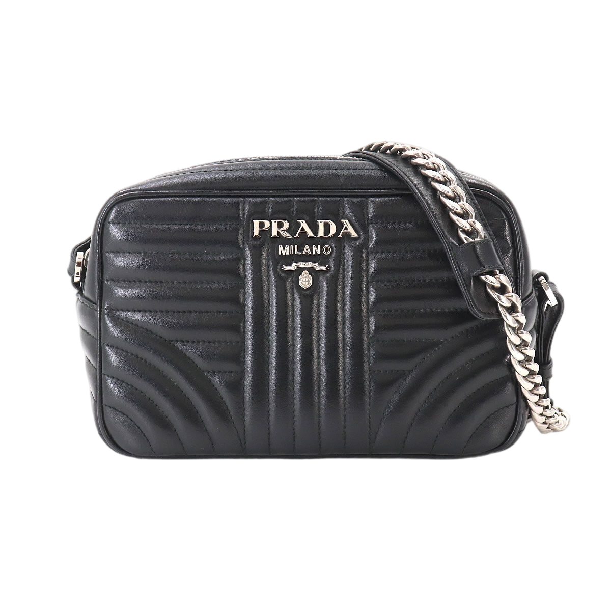 Prada Chain Shoulder Bag Leather Nero Black Silver