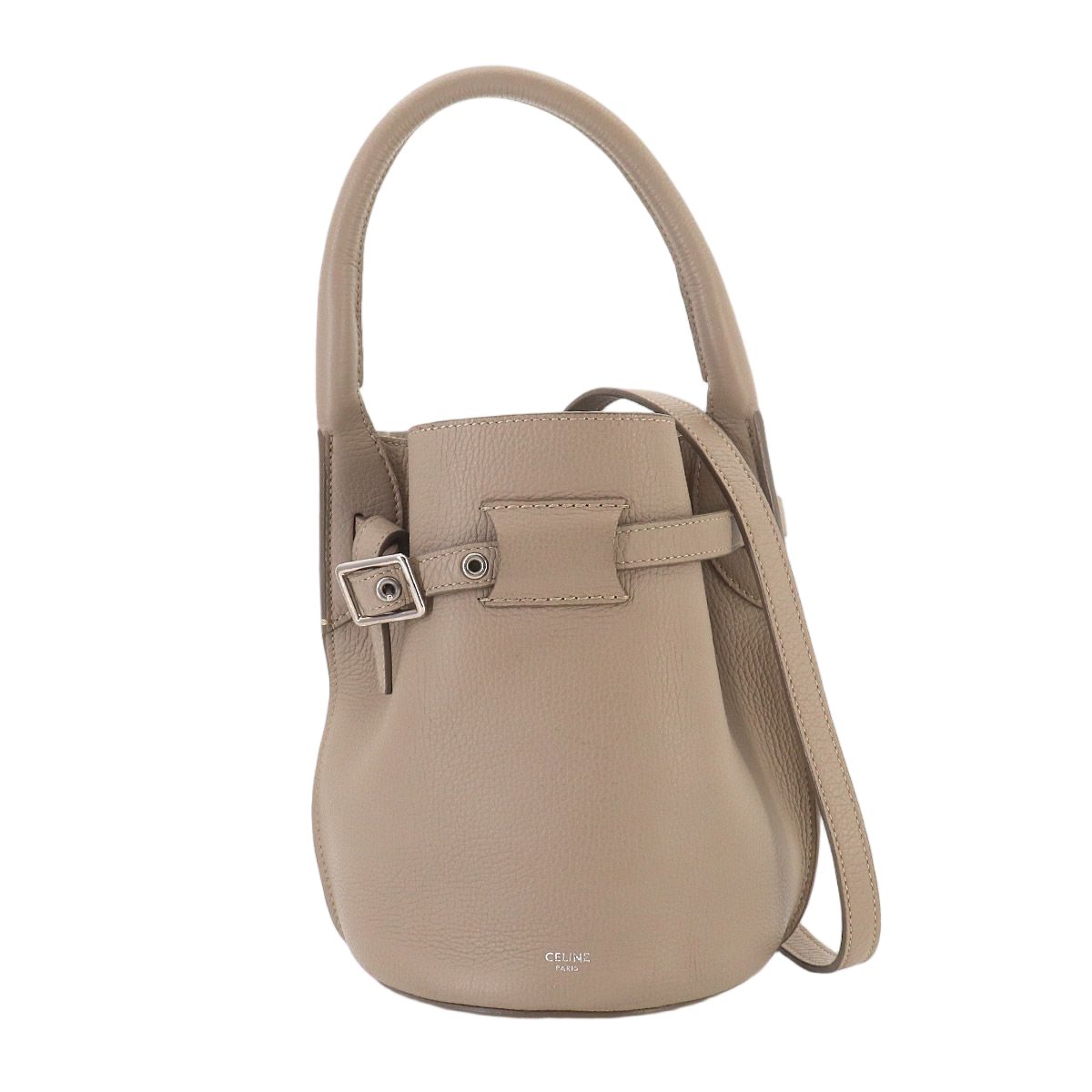 Celine Big Bag Nano Bucket Hand Bag Leather Beige Silver