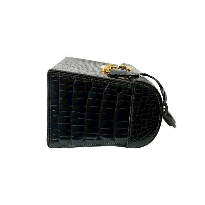 Gucci Vintage Ladylock Croco Leather Handbag Vanity Bag