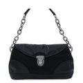 Prada Chain Shoulder Bag Black Silver Nylon Leather