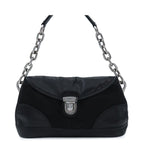 Prada Chain Shoulder Bag Black Silver Nylon Leather