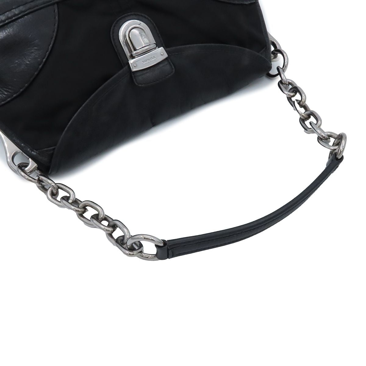 Prada Chain Shoulder Bag Black Silver Nylon Leather — view 4