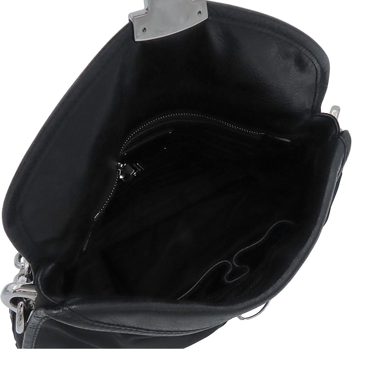Prada Chain Shoulder Bag Black Silver Nylon Leather — view 5