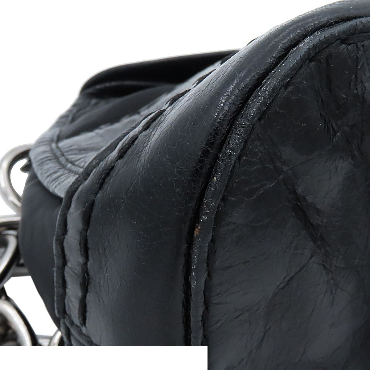 Prada Chain Shoulder Bag Black Silver Nylon Leather — view 6