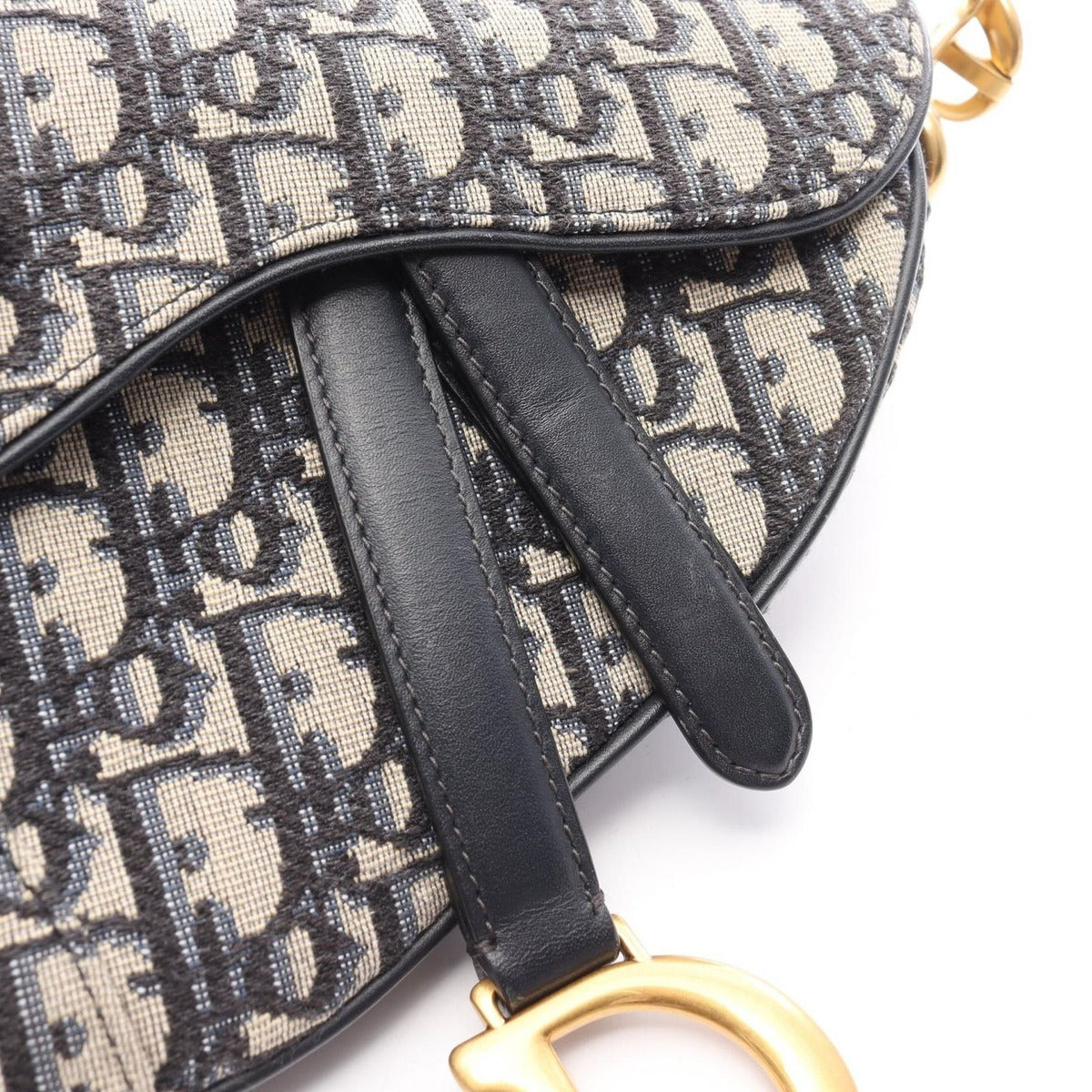 Dior Saddle Bag Mini Oblique Peacock Navy Canvas Leather — view 6
