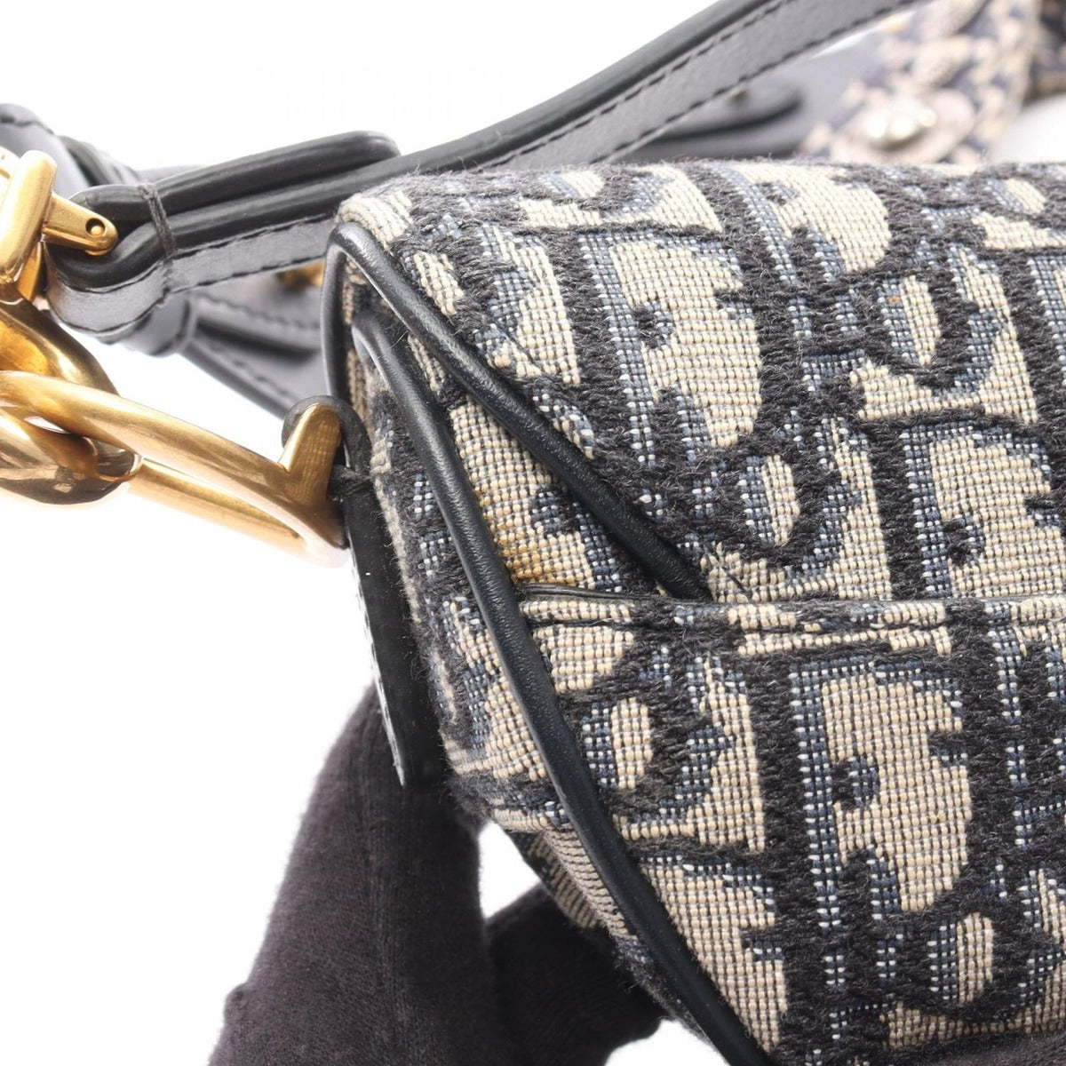Dior Saddle Bag Mini Oblique Peacock Navy Canvas Leather — view 8