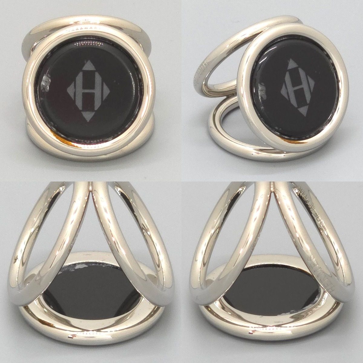 Hermes Scarf Ring Trio Logo Motif Palladium Plated — view 3
