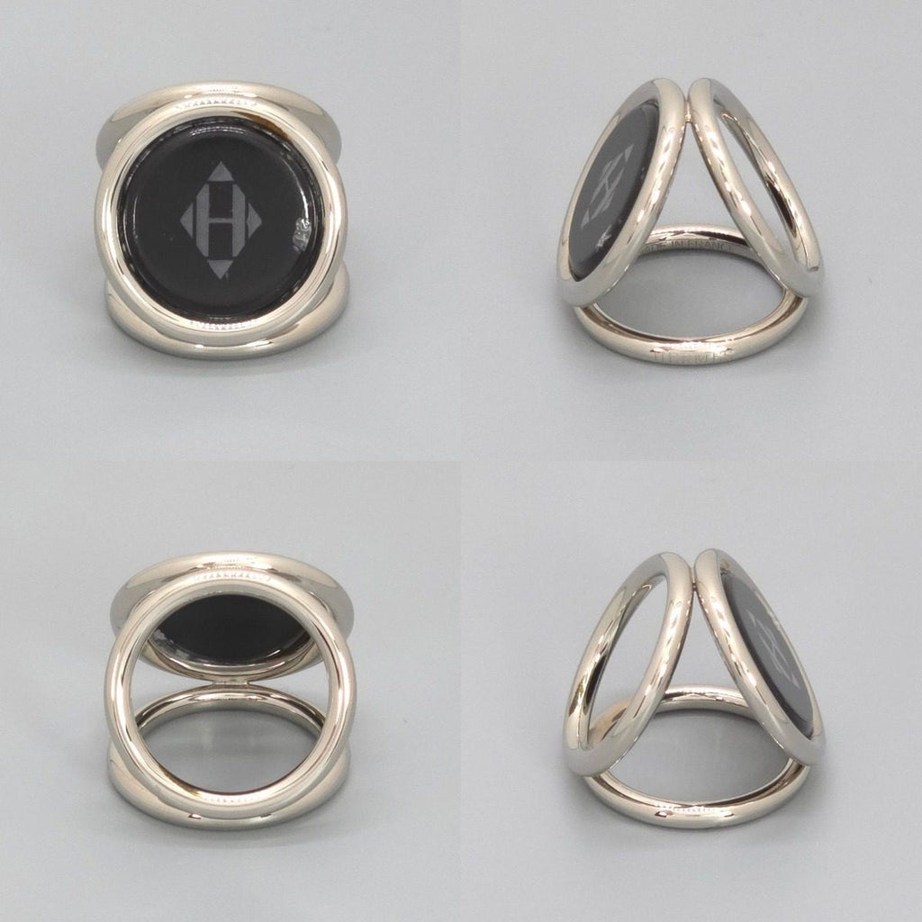 Hermes Scarf Ring Trio Logo Motif Palladium Plated