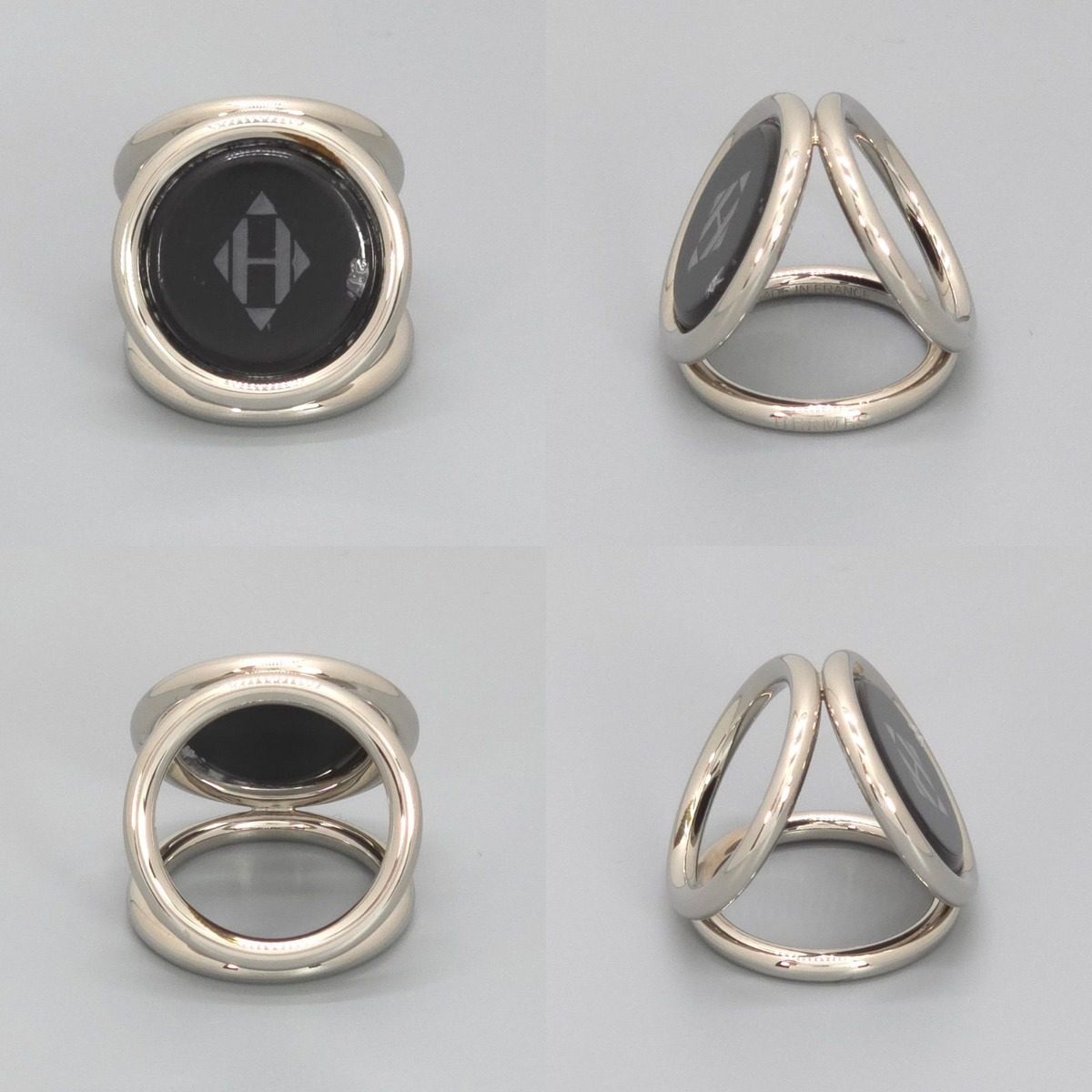 Hermes Scarf Ring Trio Logo Motif Palladium Plated