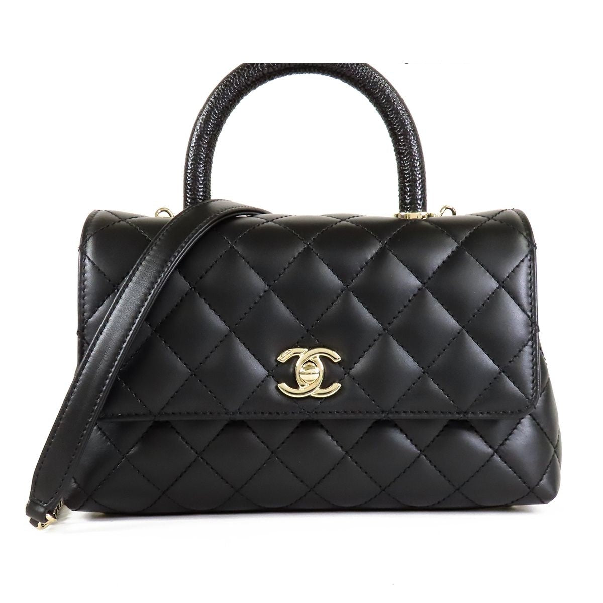 Chanel Coco Handle XS Flap Black Gold Lambskin Caviar 2-Way Shoulder Bag