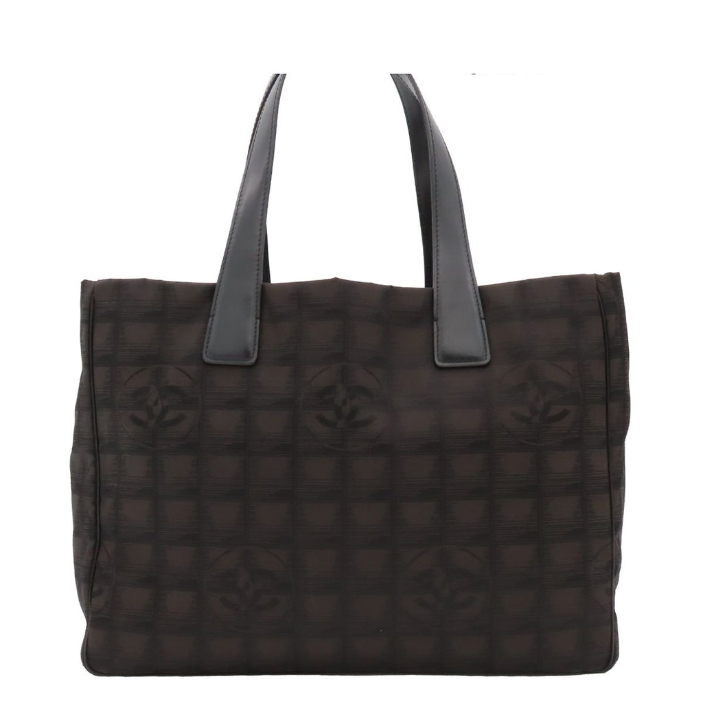 Chanel New Travel Line Tote Bag MM Brown Black Silver Nylon Leather