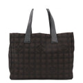 Chanel New Travel Line Tote Bag MM Brown Black Silver Nylon Leather