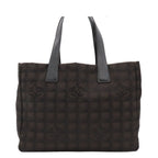Chanel New Travel Line Tote Bag MM Brown Black Silver Nylon Leather
