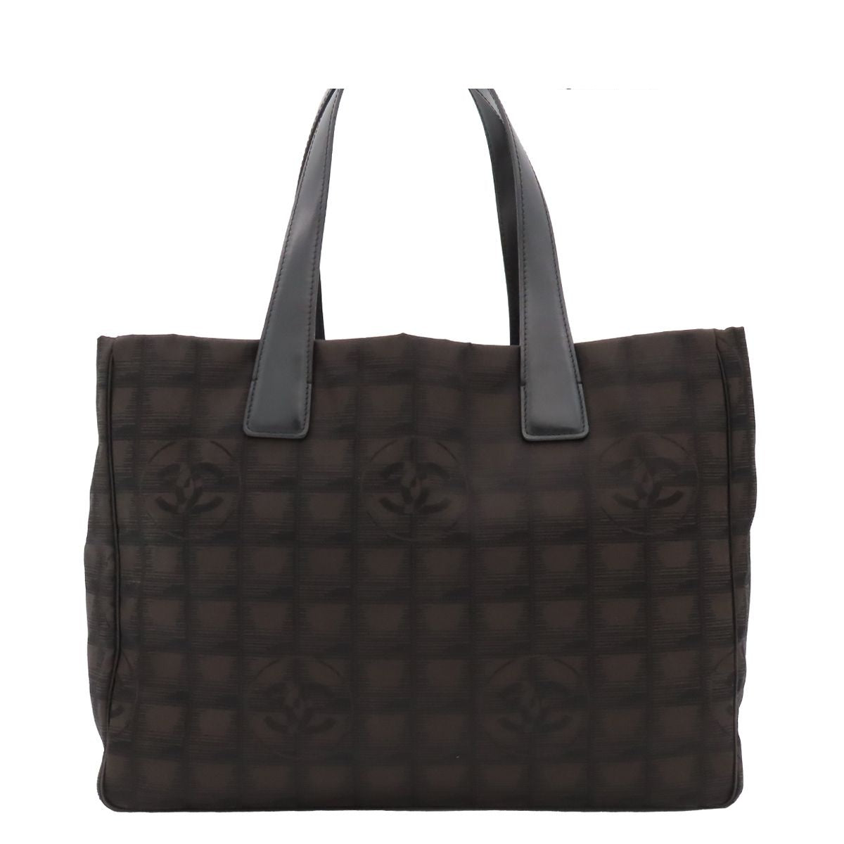 Chanel New Travel Line Tote Bag MM Brown Black Silver Nylon Leather