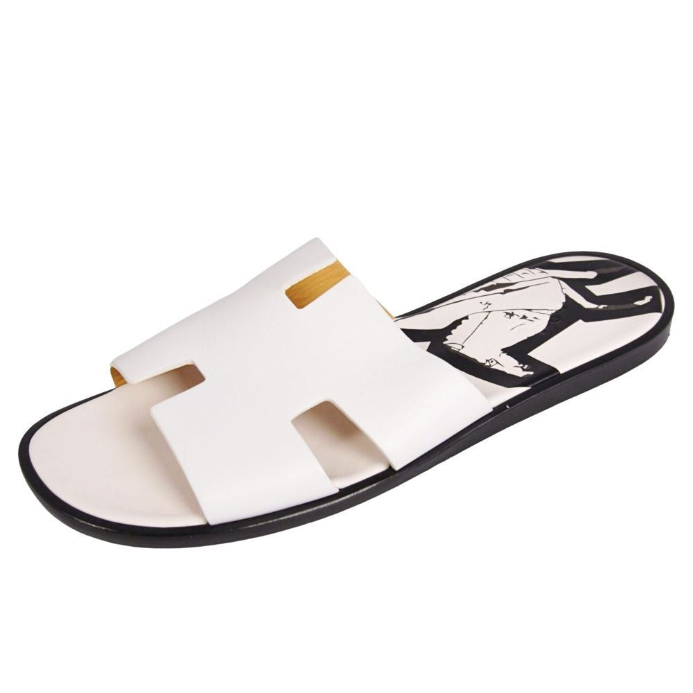 Hermes Sandals Izmir Logo Leather Shoes