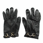 Gucci Gloves 5 Fingers Leather Horsebit Gold Black