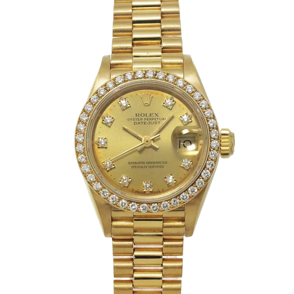 Rolex Datejust No 9 Diamond Bezel Watch 18k Yellow Gold Automatic Winding