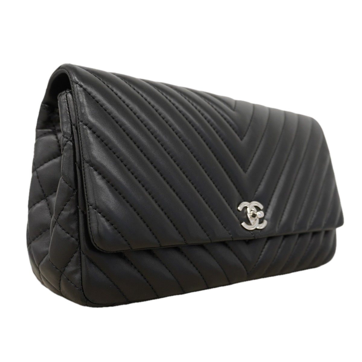 Chanel Shoulder Bag Chez Blanc Lambskin Black Silver — view 2