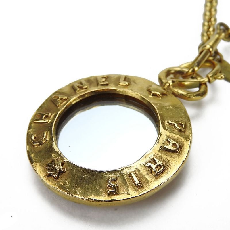 Chanel Coco Mark Mirror Necklace Chain Accessories GP Plated Small