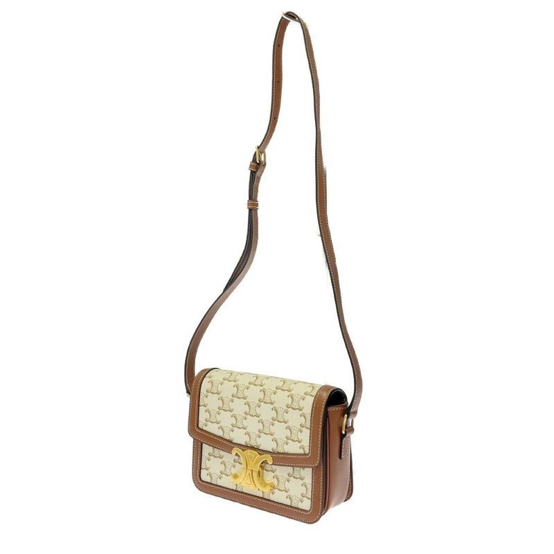 Celine Calf Triomphe Canvas Teen Shoulder Bag White — view 3