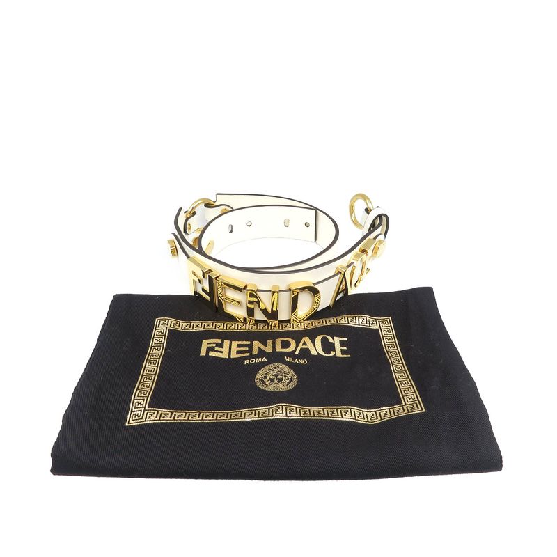 Versace Fendace Fendi 8 C0662 Leather Metal White Gold Belt 1891 — view 4