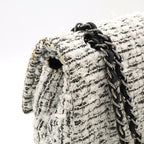 Chanel 255 Tweed Double Flap Chain Bag Shoulder Flower Motif Leather White Black — view 5